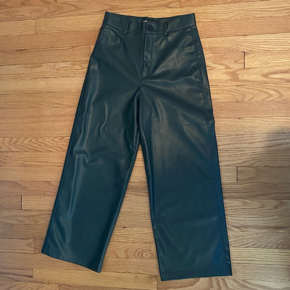 Zara vegan leather crop wide leg pant TAGS ON